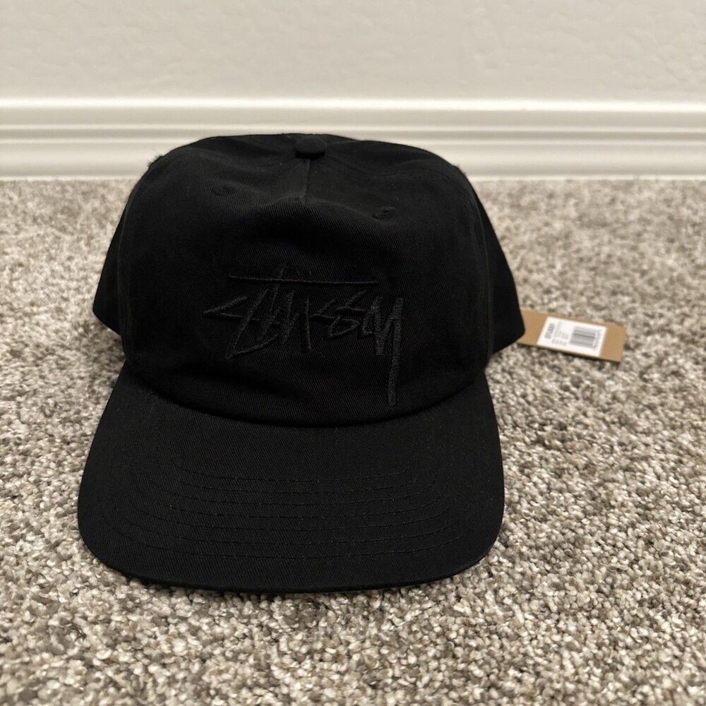 STUSSY Mid-Depth Big Stock Triple Black Snapback New With Tags